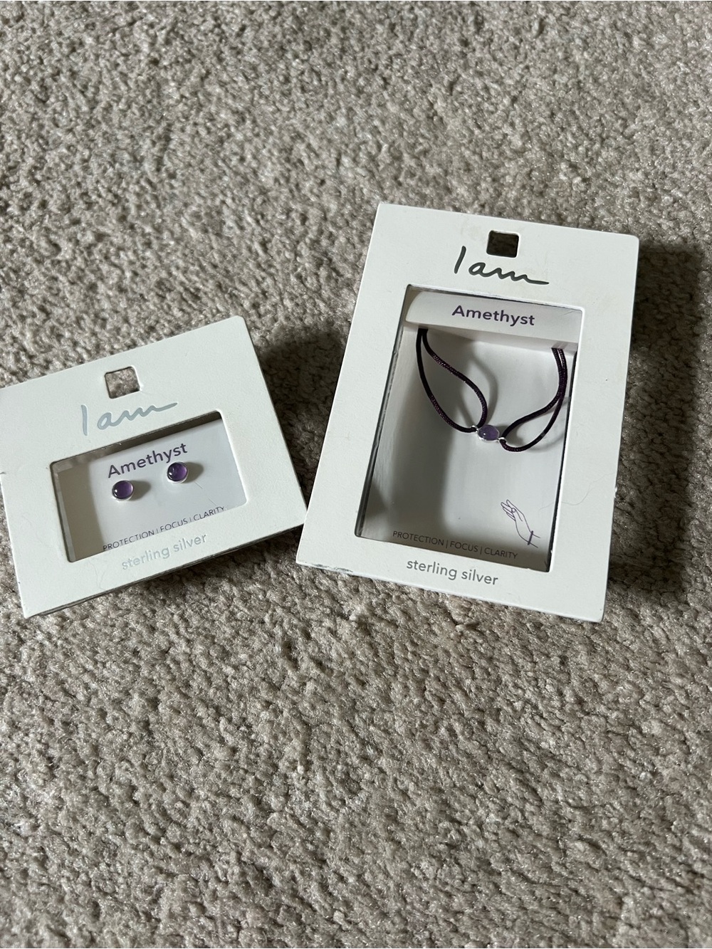 I Am Amethyst Sterling Silver Purple Bracelet and Stud Earrings Set